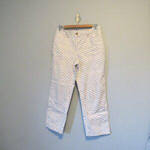 Lands' End White & Navy Blue Dot Stripe Crop Mid RIse Straight Leg Pants Sz 8